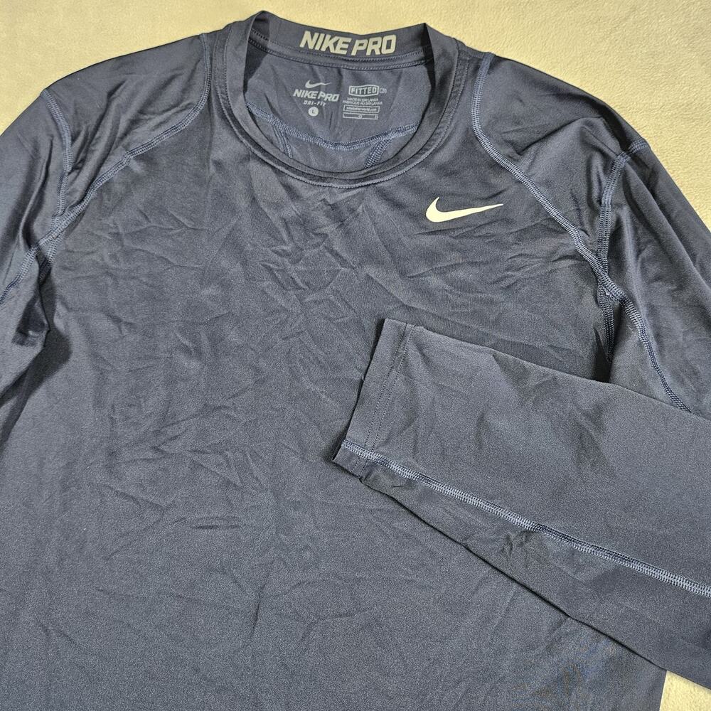Nike Pro Shirt Mens Large Blue Fitted Dri Fit Stretch Lightweight Athletic Train - Picture 2 of 10